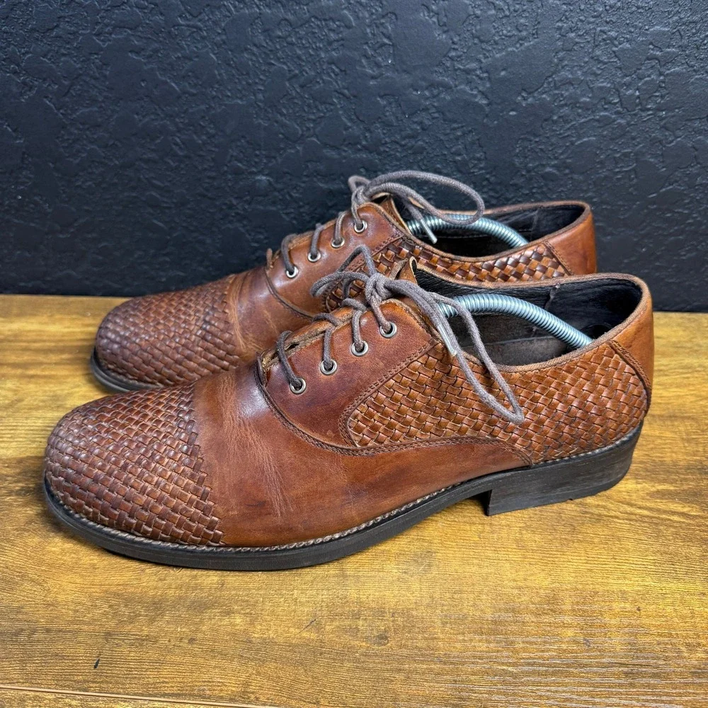 RJ Colt Antwerp Brown‎ Leather Woven Oxford Dress Shoes Mens 10M